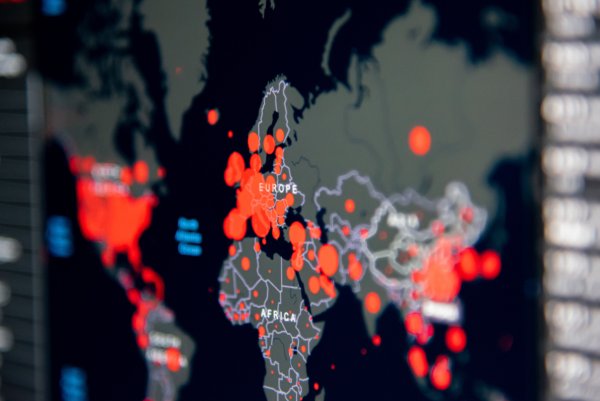 world map with some countries labeled red